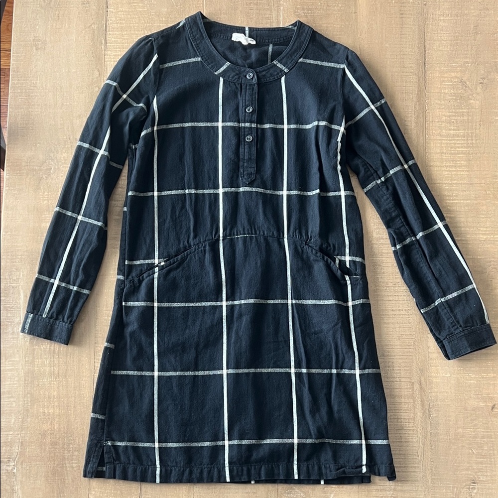 Fat Face UK Black Plaid Windowpane Long-Sleeve Mini Dress size 34 US 2